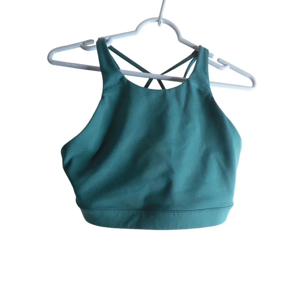 Old Navy Active Powersoft strappy back green cropped sports bra Sz M no padding - Picture 1 of 4